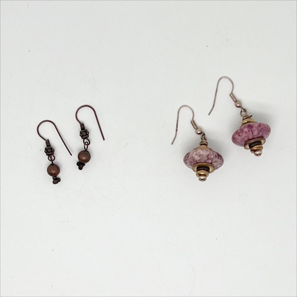 Lot of 2 Pairs of Dangle Drop Handmade Earrings Hand Crafted Artisan